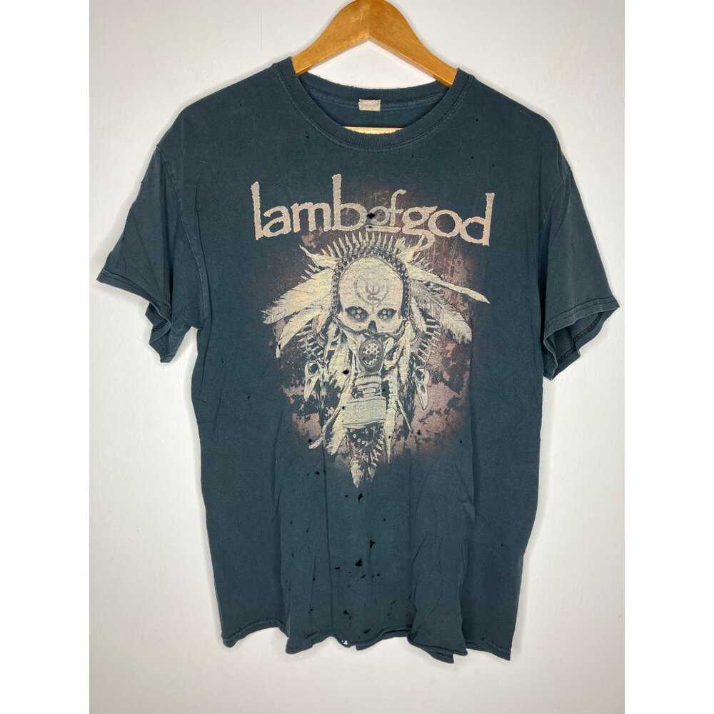 Vintage Lamb Of God Band T-Shirt With Skull & Feather Graphic Thrashed Distresse